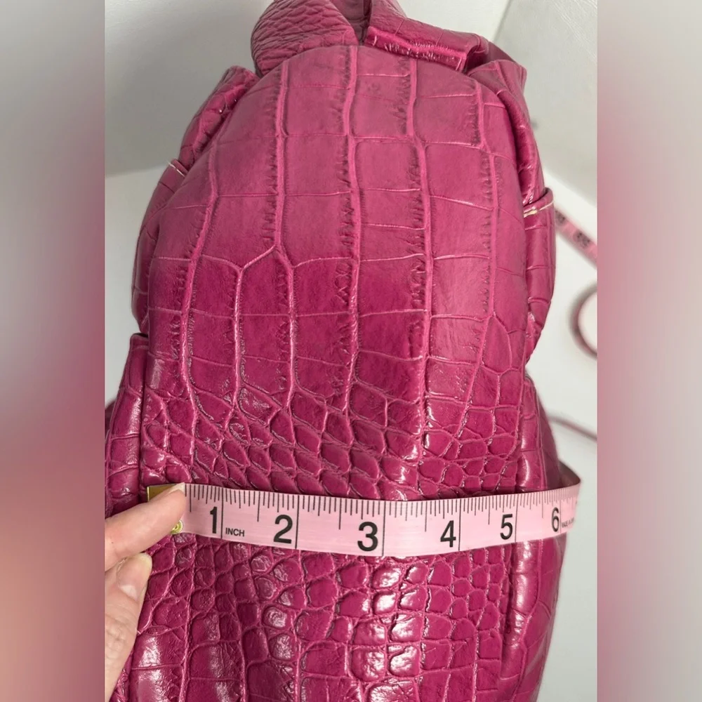 Strada Dark Pink Purple Faux Crocodile Hobo Shoulder Bag Drawstring Braid Handle